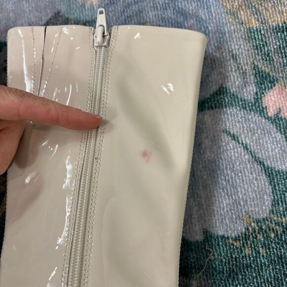 Miista Cass Boots 40 Cream White Patent Leather Block Heel Square Toe High Tall - Picture 13 of 16